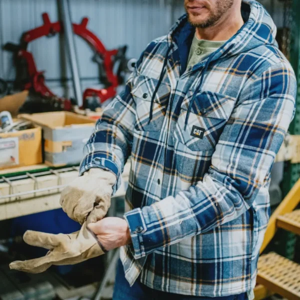 Ανδρικό Πουκάμισο Εργασίας Καρό Με Επένδυση Μπλε Caterpillar - Image 2