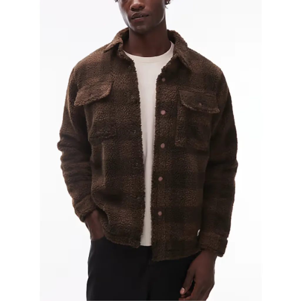 Jacket Sherpa Overshirt Καρό Καφέ 1